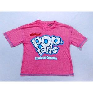 Pop Tarts Confetti Cupcake Women's T-Shirt Small Pink Graphic Burnout Tee